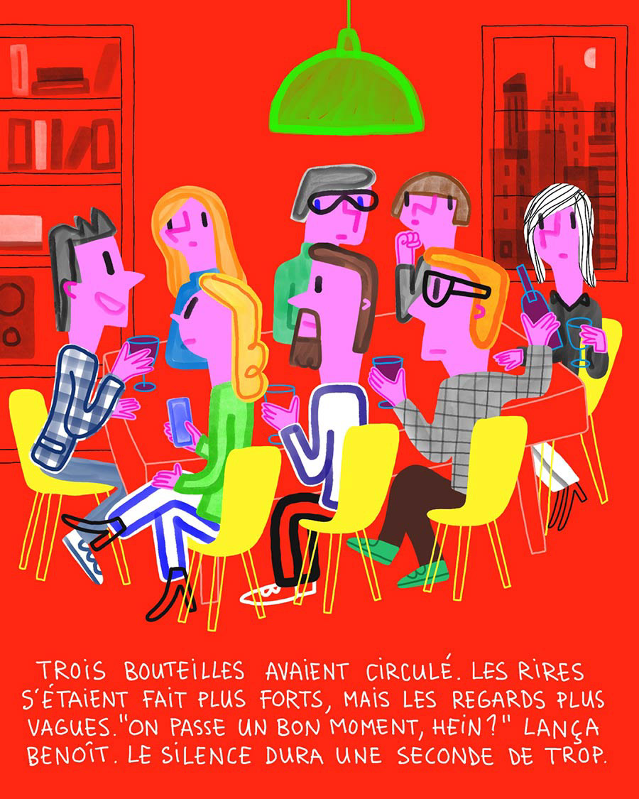 Dessin d'un repas entre amis.