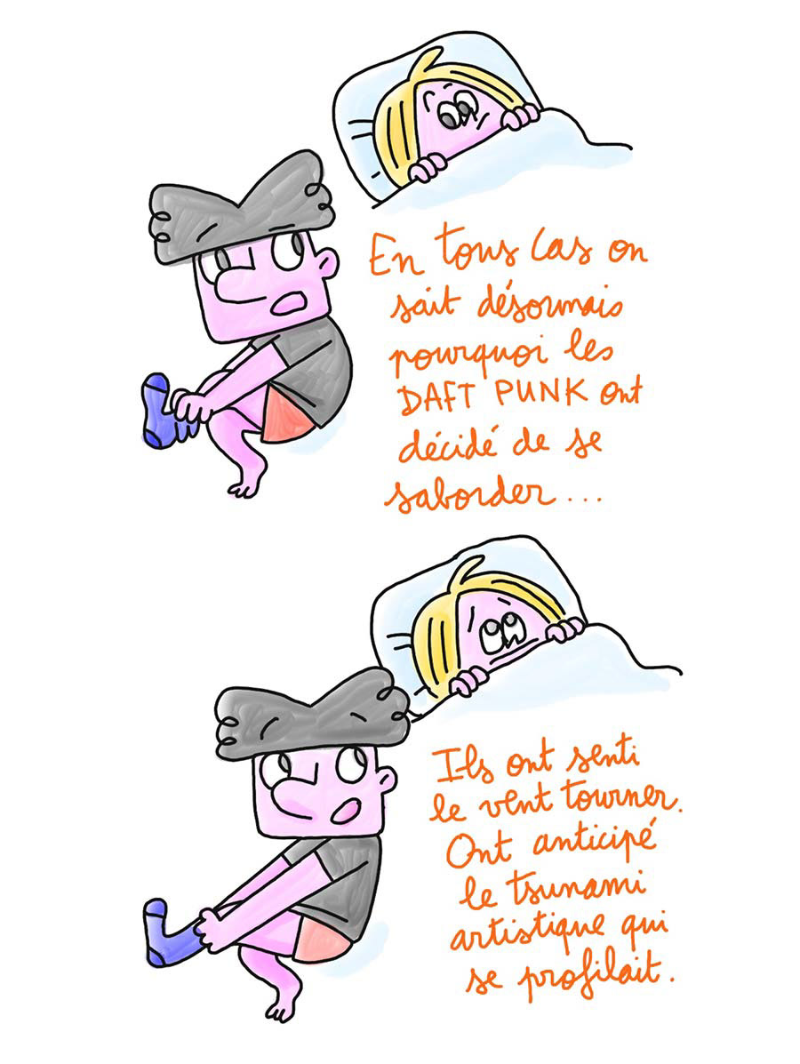 BD de la conversation d'un couple qui parle de musique et de création artistique. 