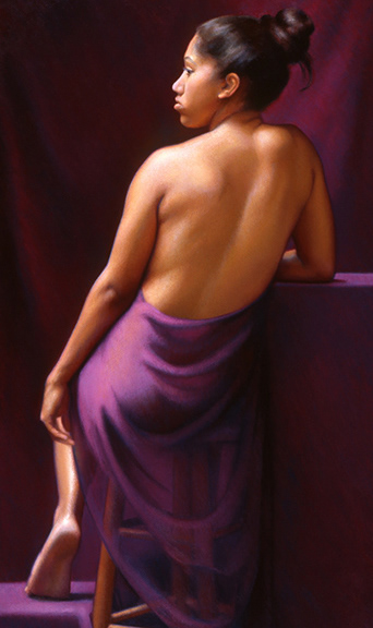 Figure with Magenta Background, oil on linen, 56 x 32"