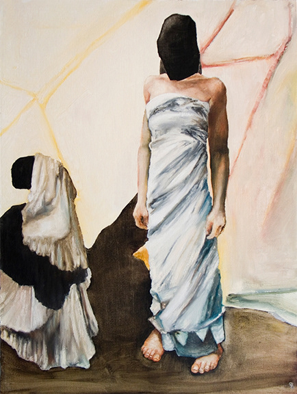 Hooded Woman, oil on paper, 24 x 18... 36 x 32 framed