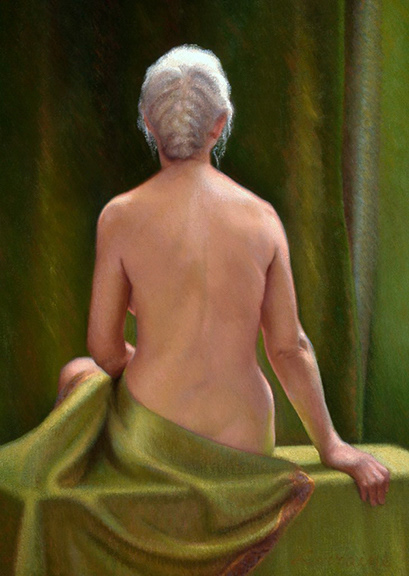 Figure with Chartreuse Background, oil on linen, 24 x 18"