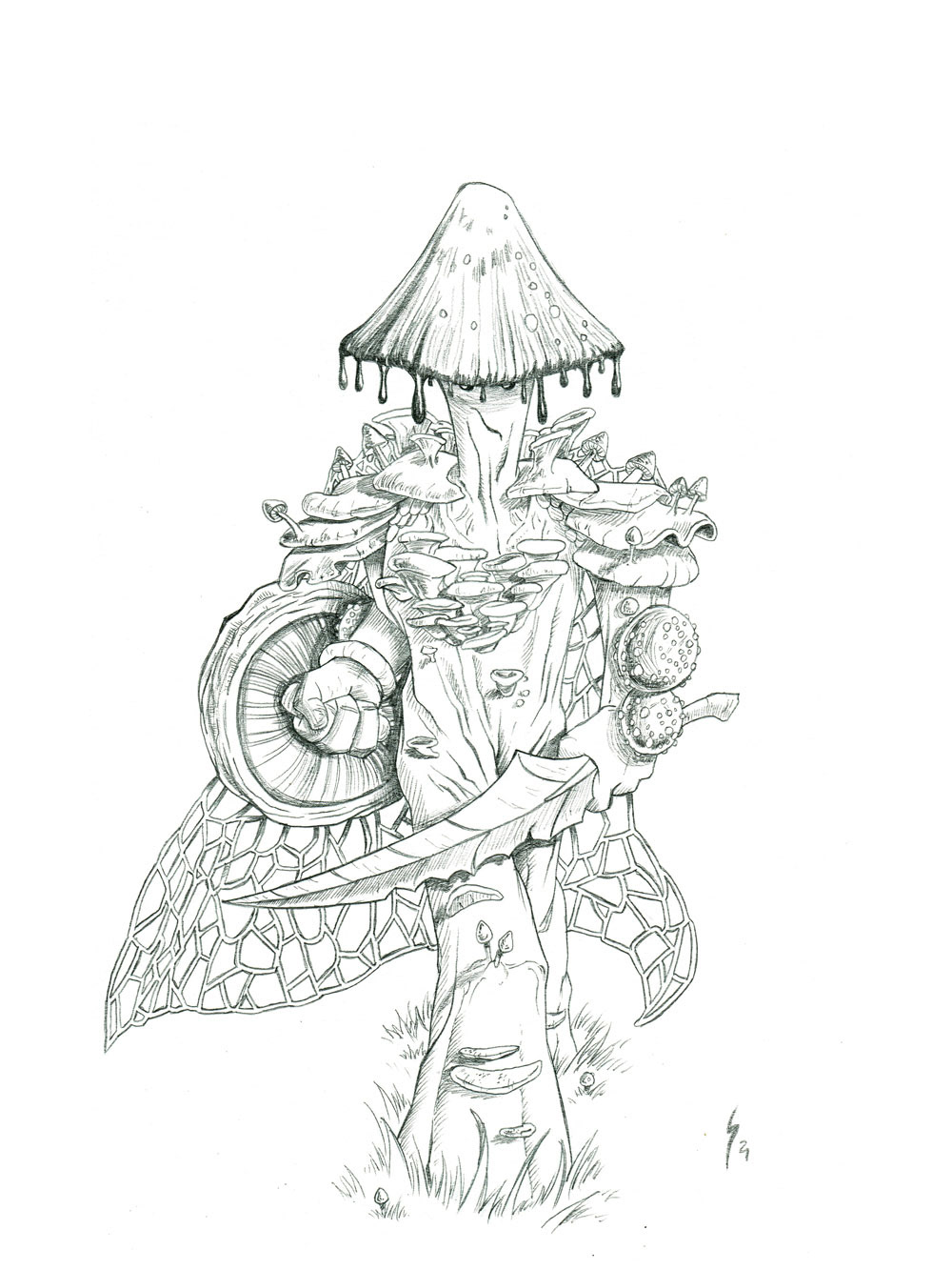 Mushroom Warrior, $100, pencil on 11x17 Bristol