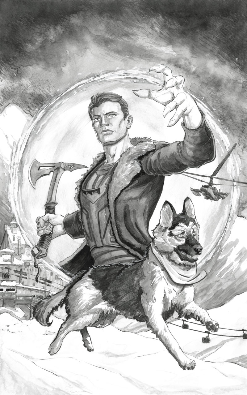 Claws of the Dragon preliminary drawing & ink wash.