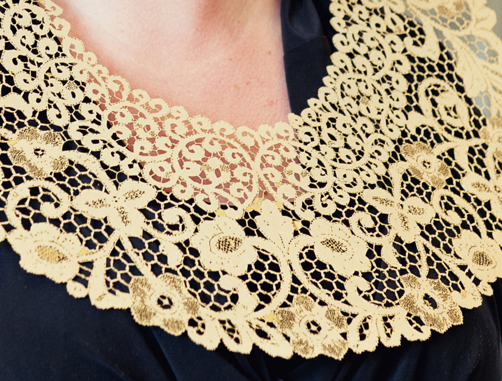 Detail of laser cut collar made of paper