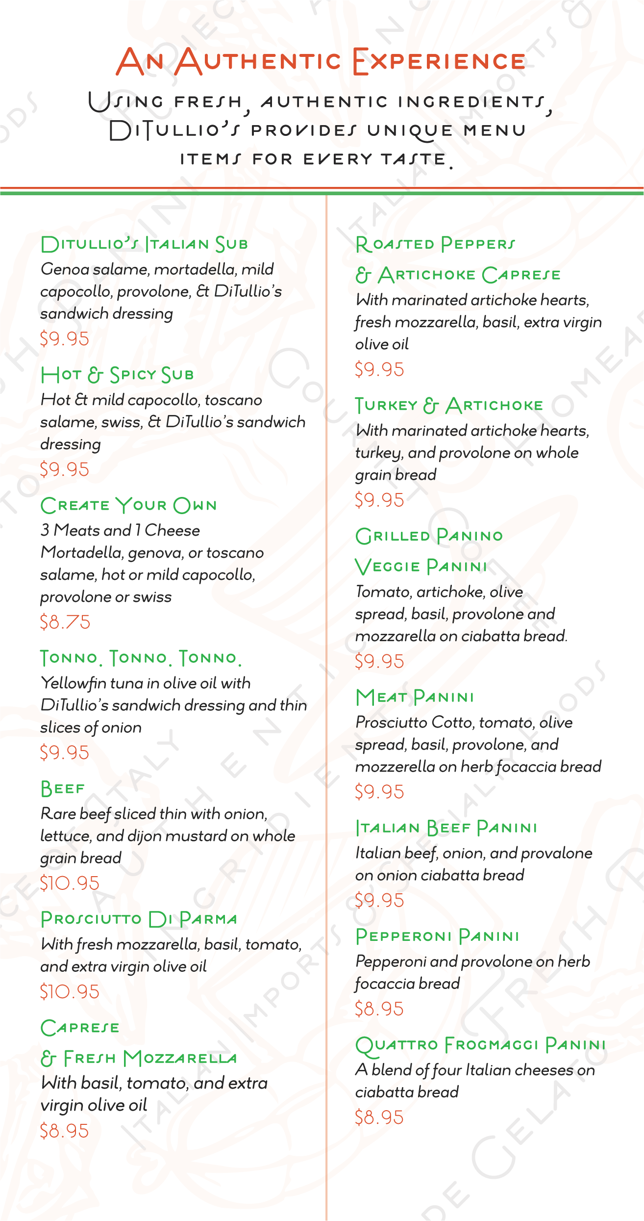 Carry-Out Menu Back