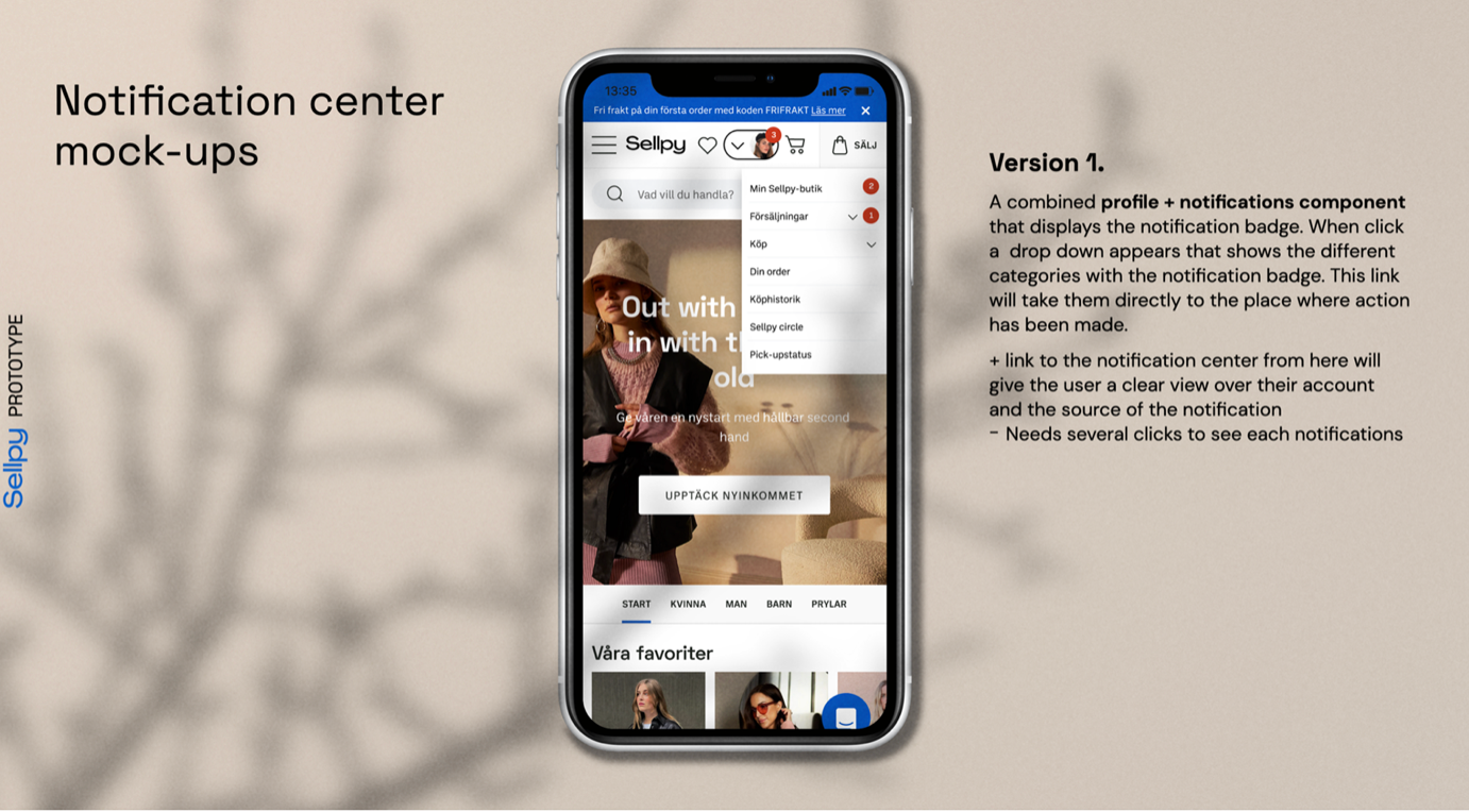 Prototype with combined profile and notification component