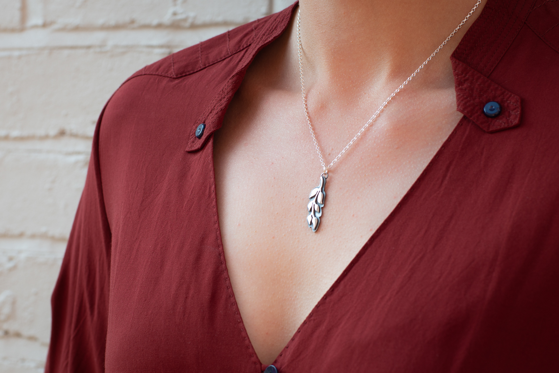 Hand Sawn Leaves Necklace - SOLD