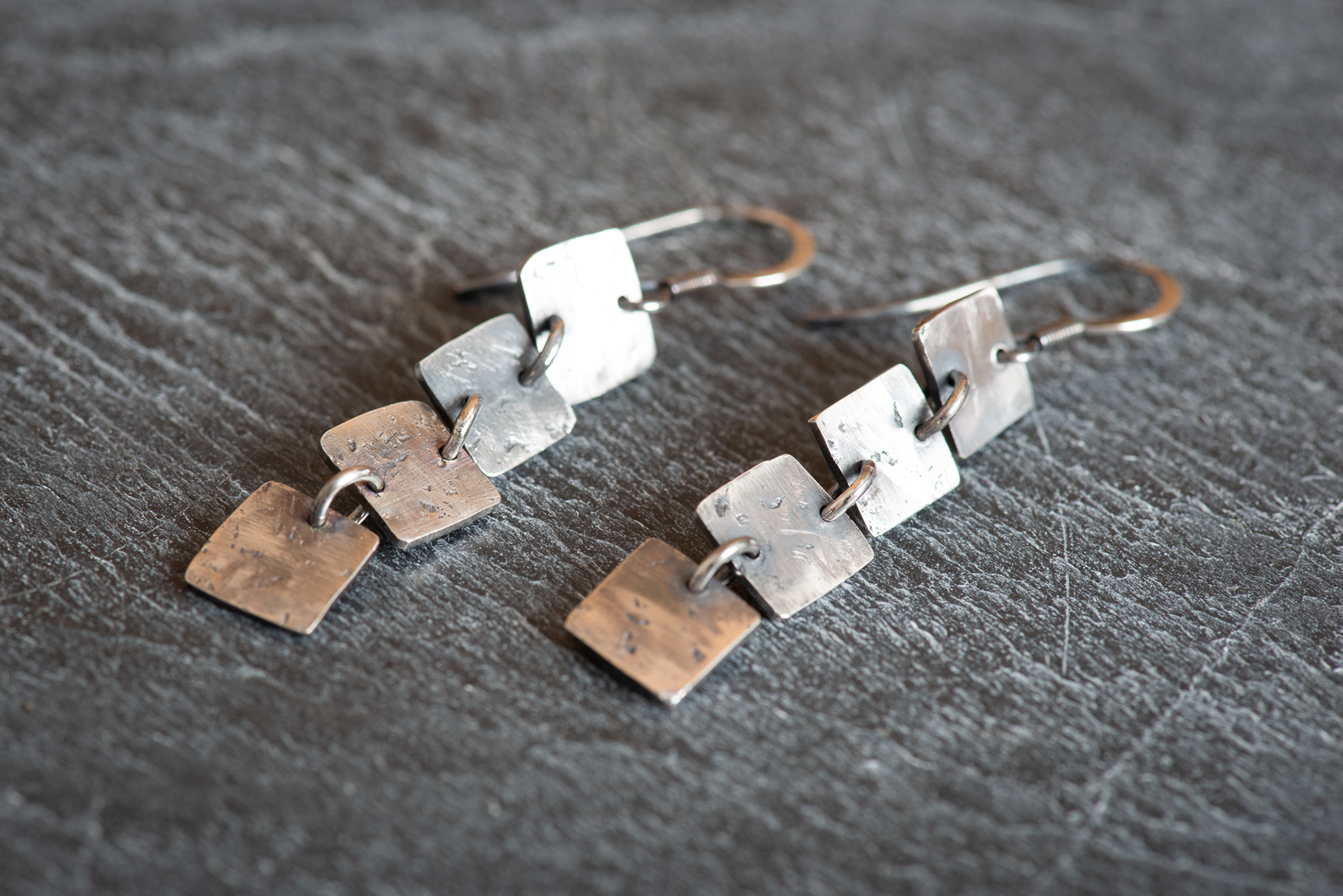 Oxidised Squares Earrings - SOLD