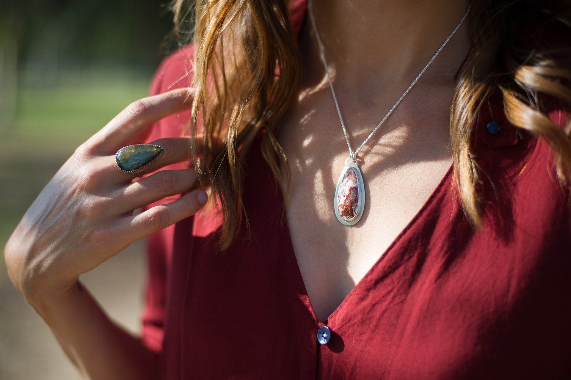 Crazy Lace Necklace and Labradorite Ring- Both Sold
