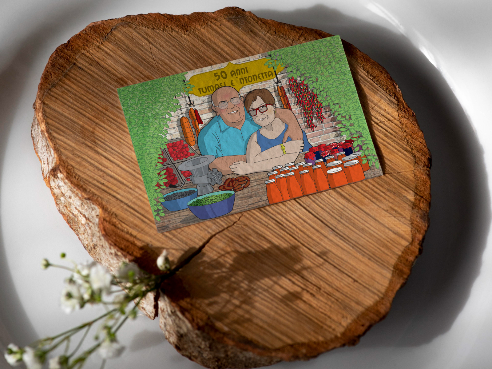 Einladungsflyer und Tischkarte für die goldenene Hochzeit