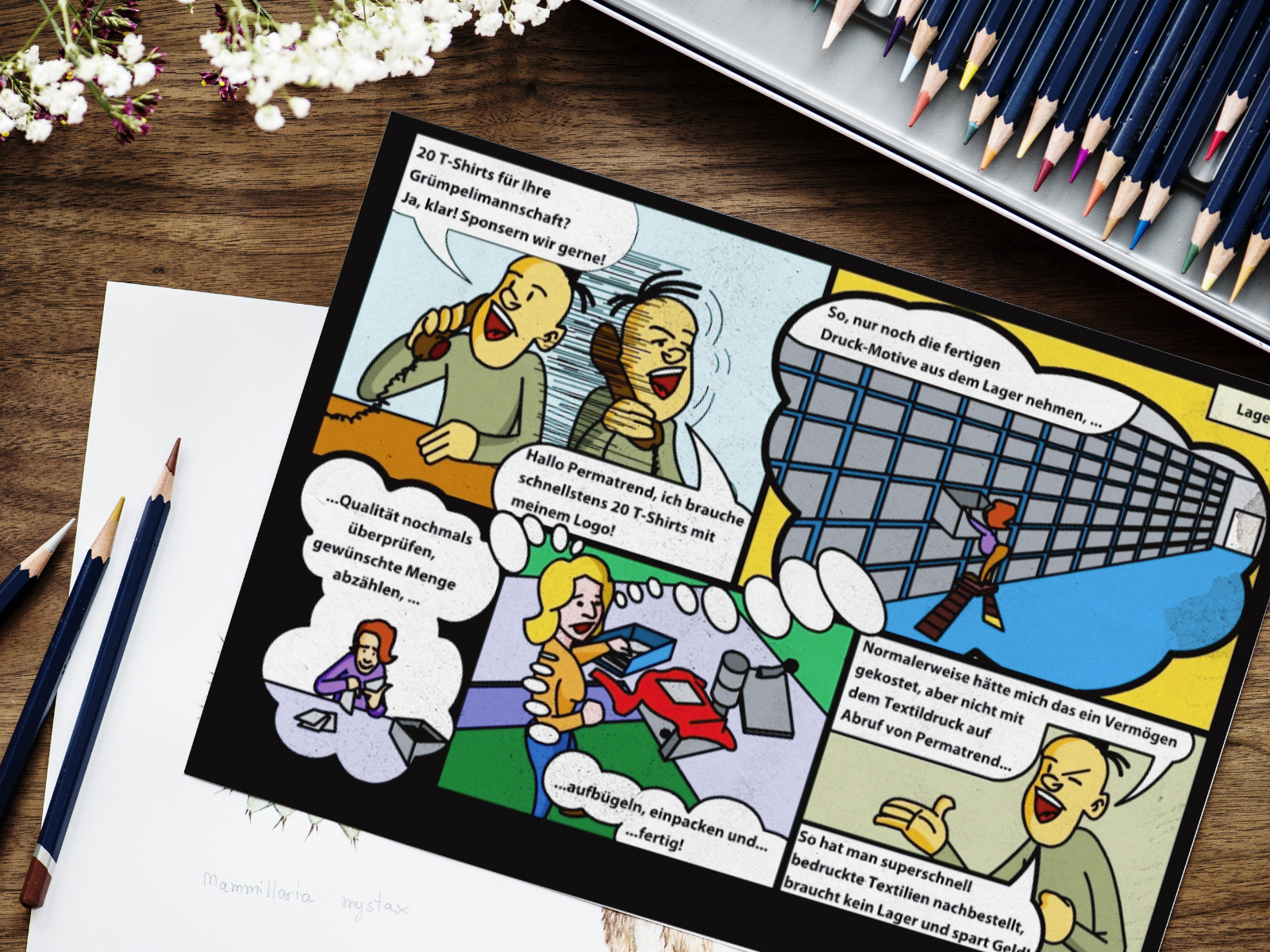 Comic zum Thema Lagerung von Textiltransfers