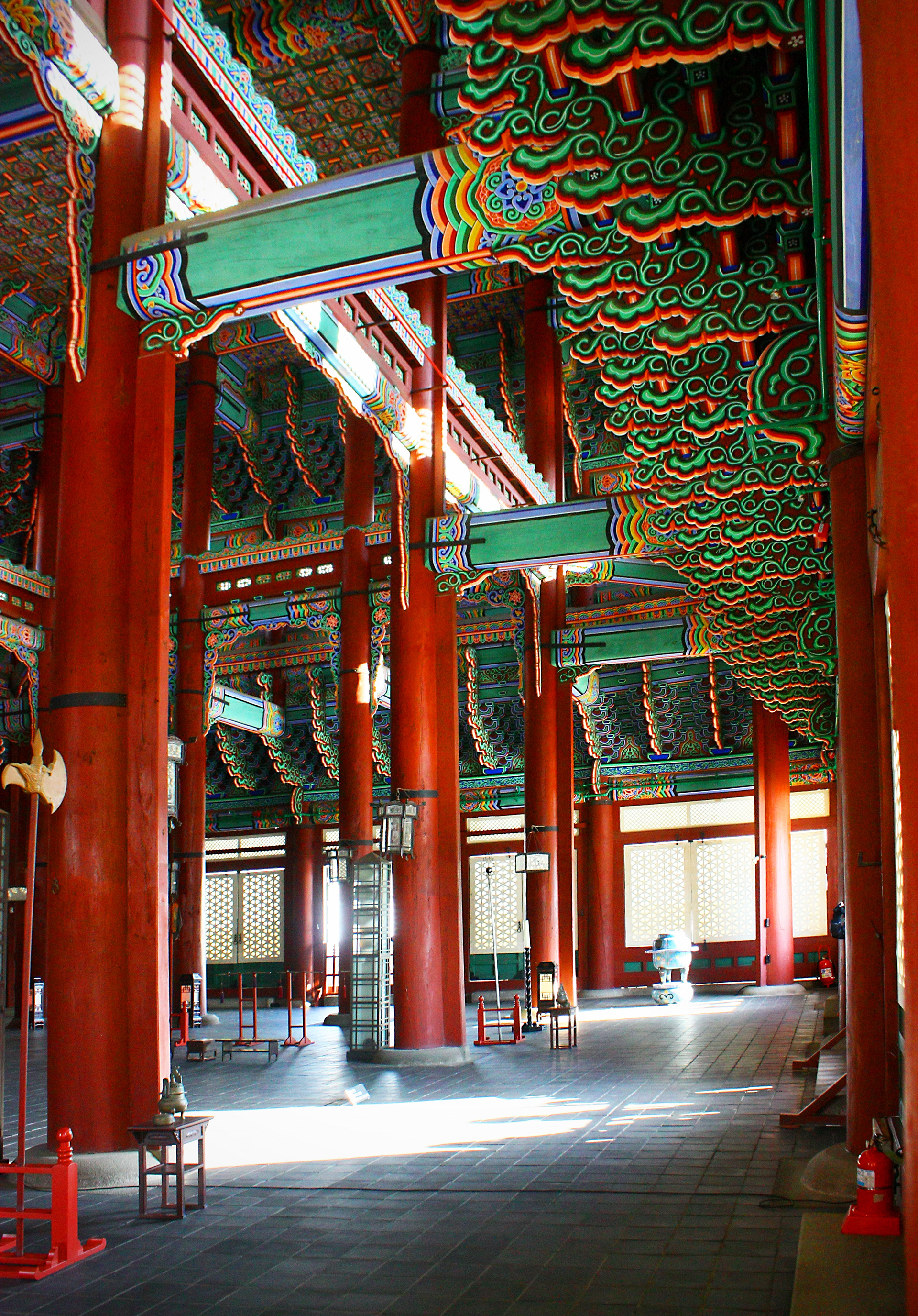 ceiling and pillar details adorned with bright colors