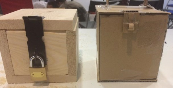 Boxes were prototyped out of cardboard and then made in wood