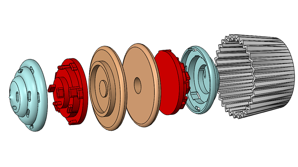Exploded view of the assembly showcasing the four different components: injection molded cake and frosting and thermoformed sprinkles and cup