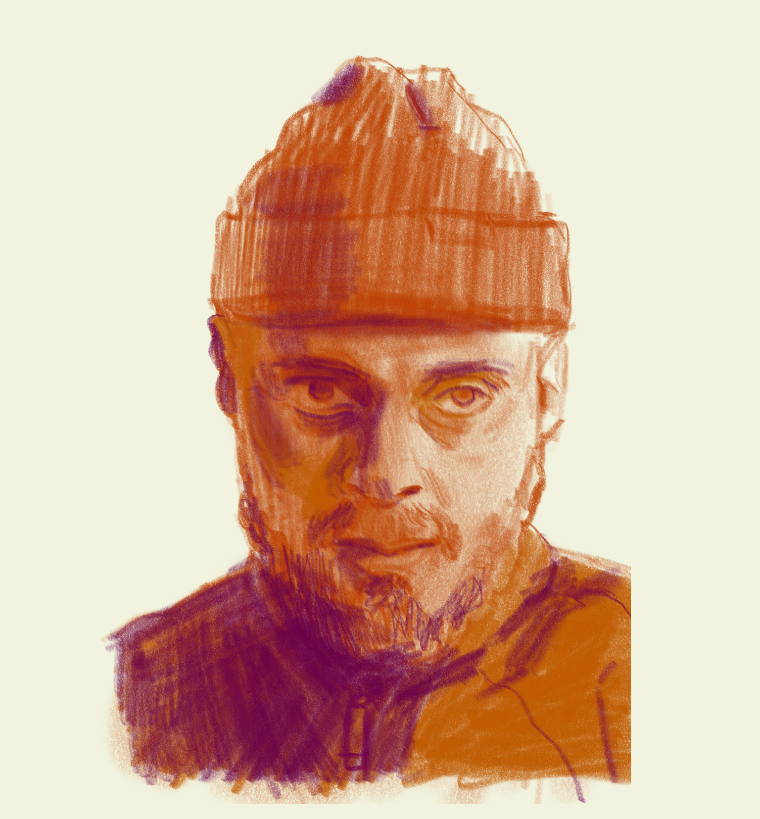 Drawing in Procreate of Zwangere Guy, Belgian rapper