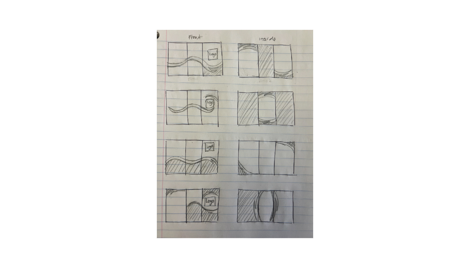 Sketches of inside and outside trifold brochure