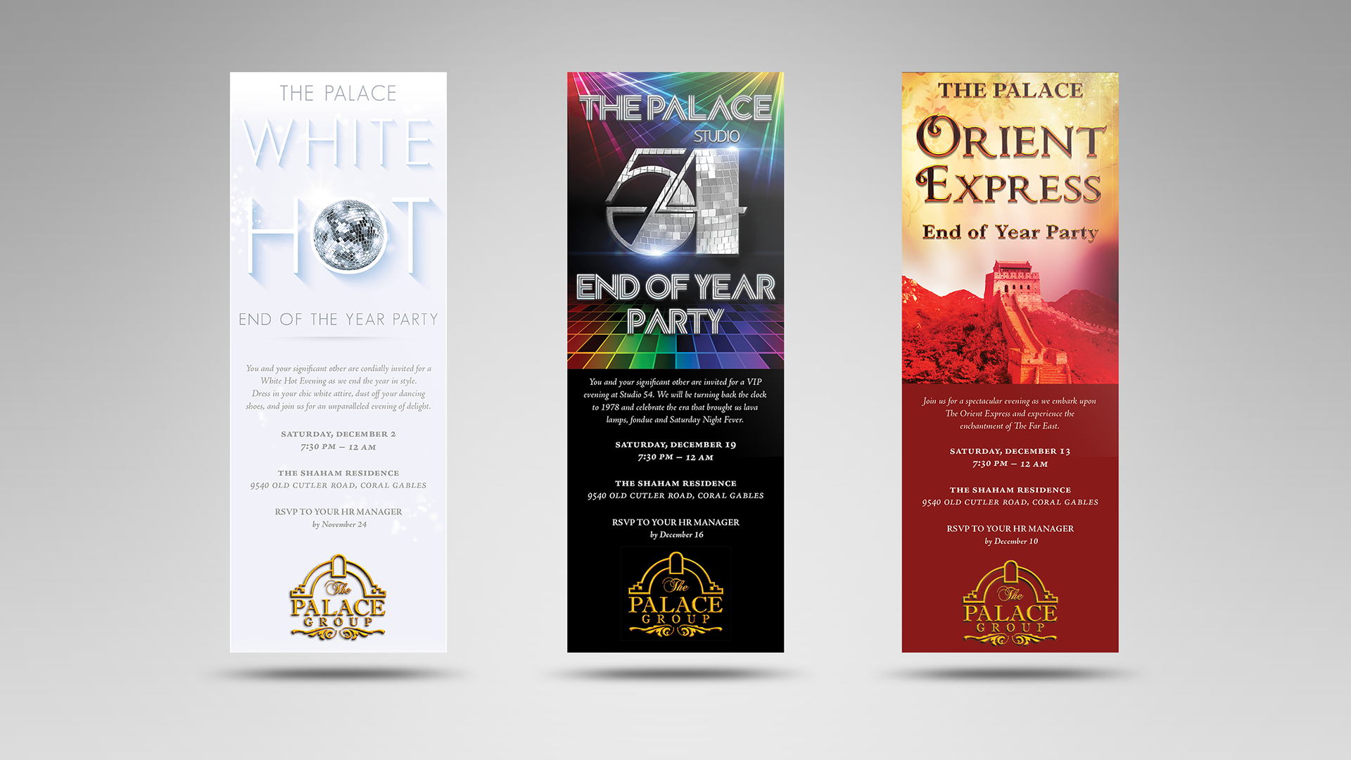 Event invitation design, managing every detail from multiple concepts to final delivery.