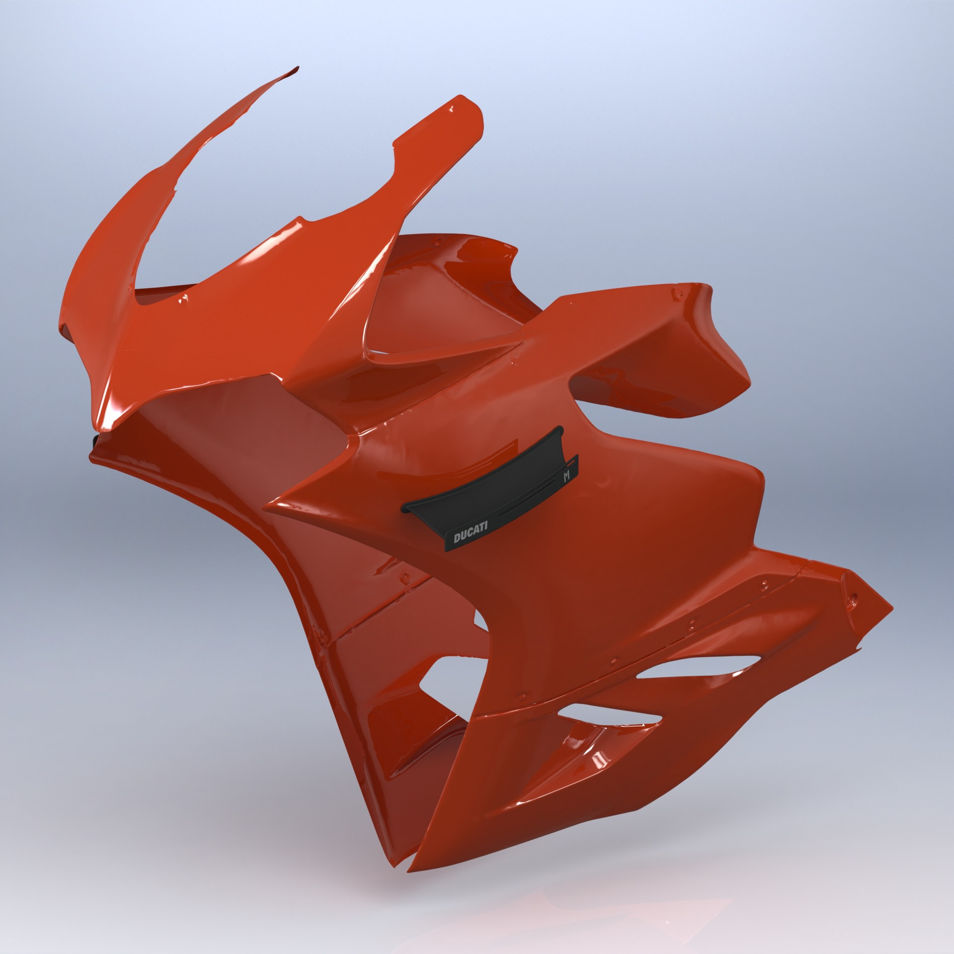 Design of Ducati 899 Panigale fairing winglets in SolidWorks.