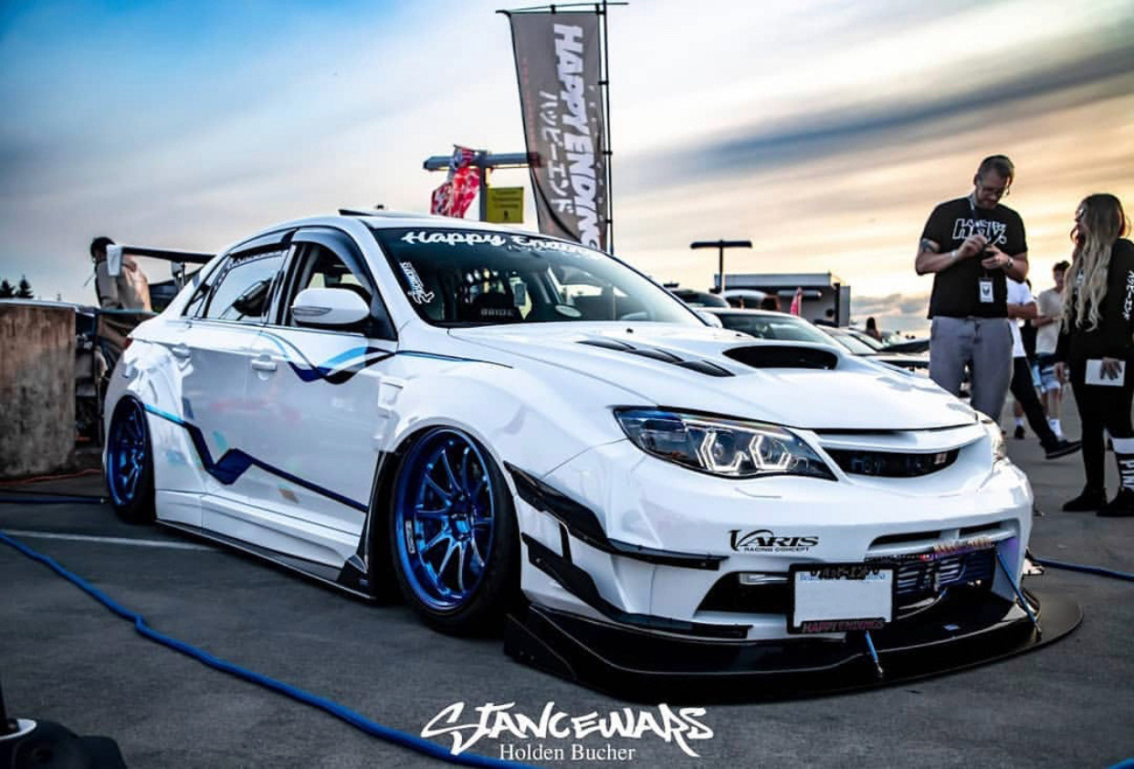 Front view of the Varis Subaru WRX STi, with the front splitter installed.