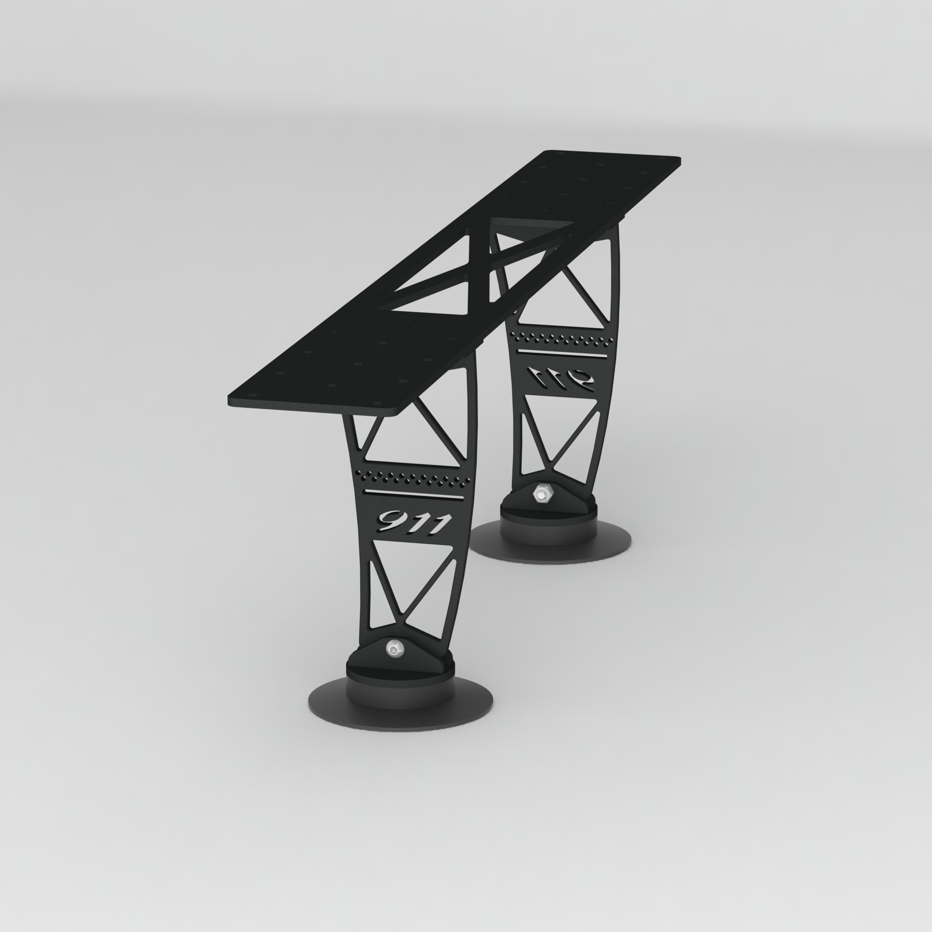 SolidWorks render of the 911 Thule roof box mount assembly design.