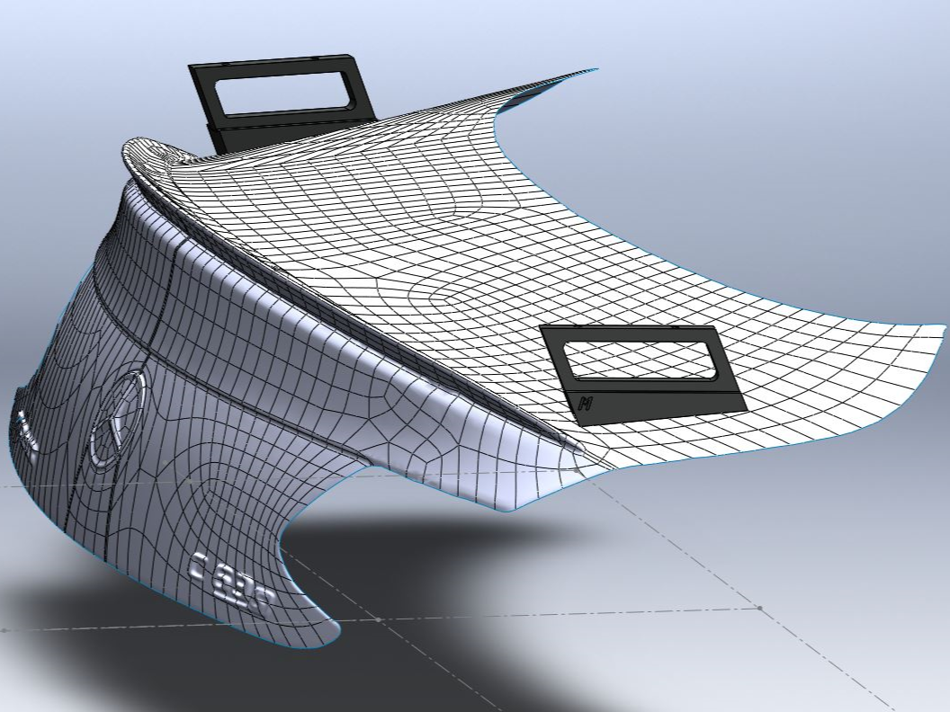 Mercedes-Benz C63S AMG APR rear wing mounts design in SolidWorks.