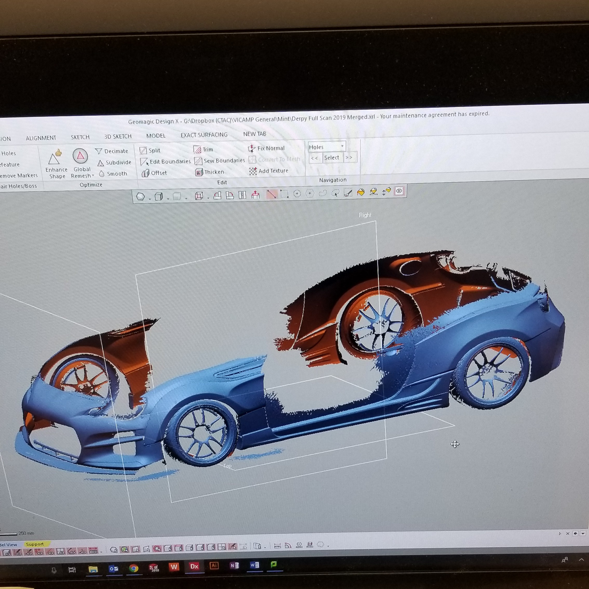 Raw laser scan data in Geomagic Design X after scanset alignment & merge.