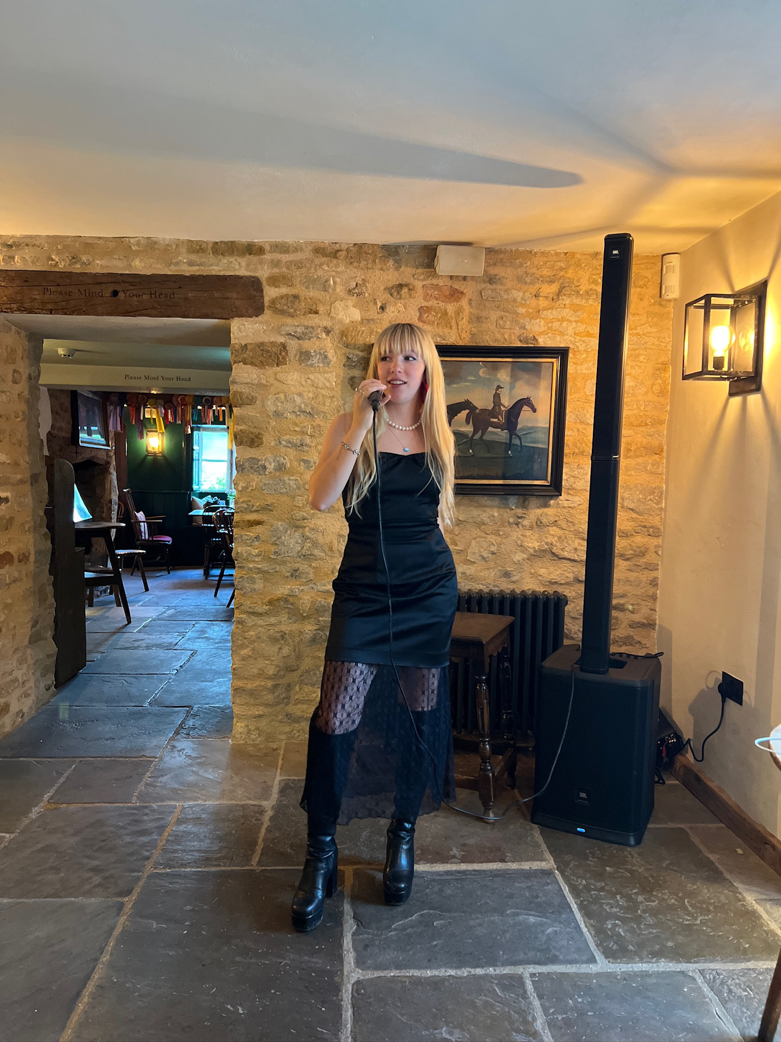 Pre-performance soundcheck at The Fox at Oddington