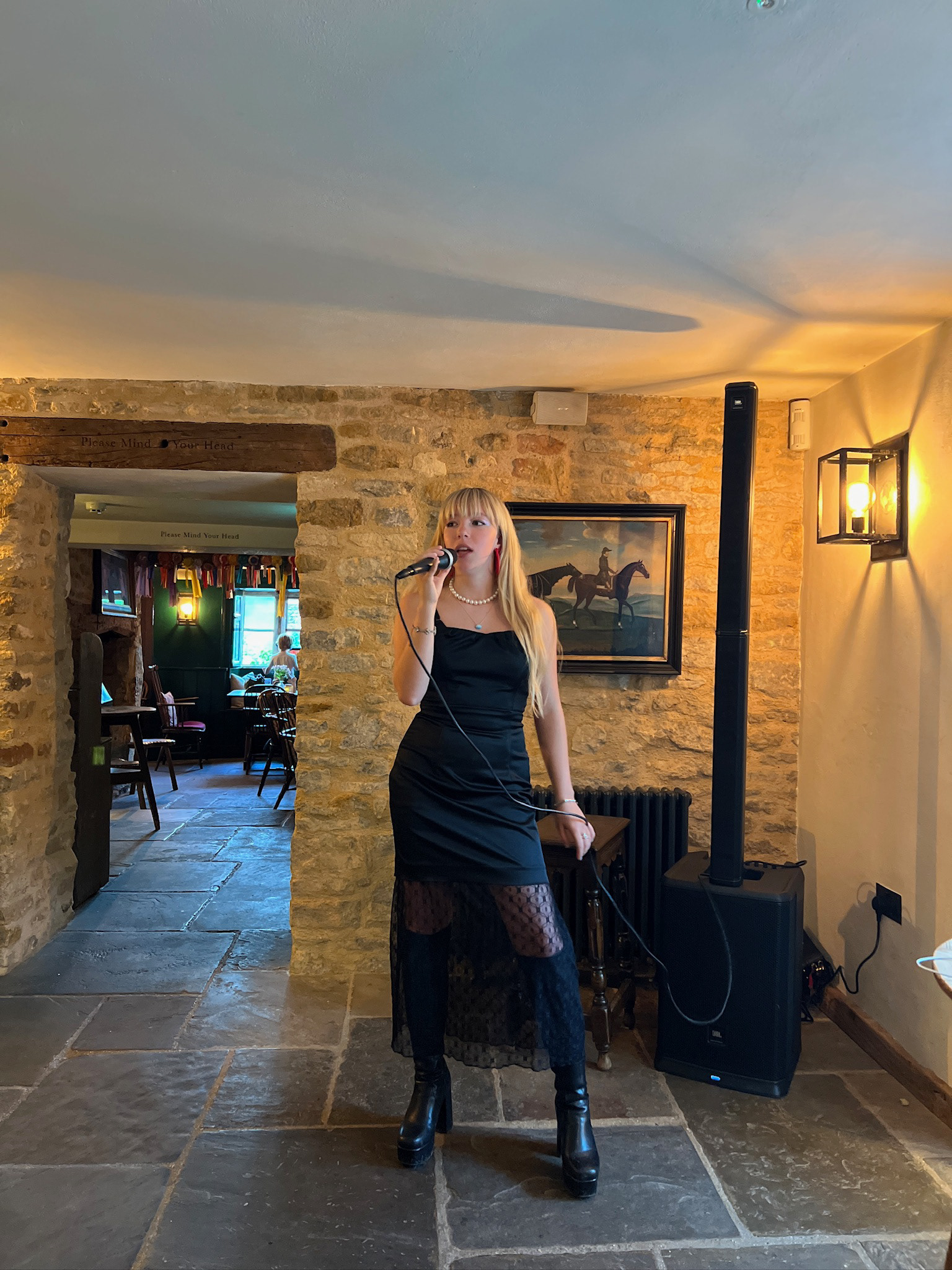 Pre-performance soundcheck at The Fox at Oddington