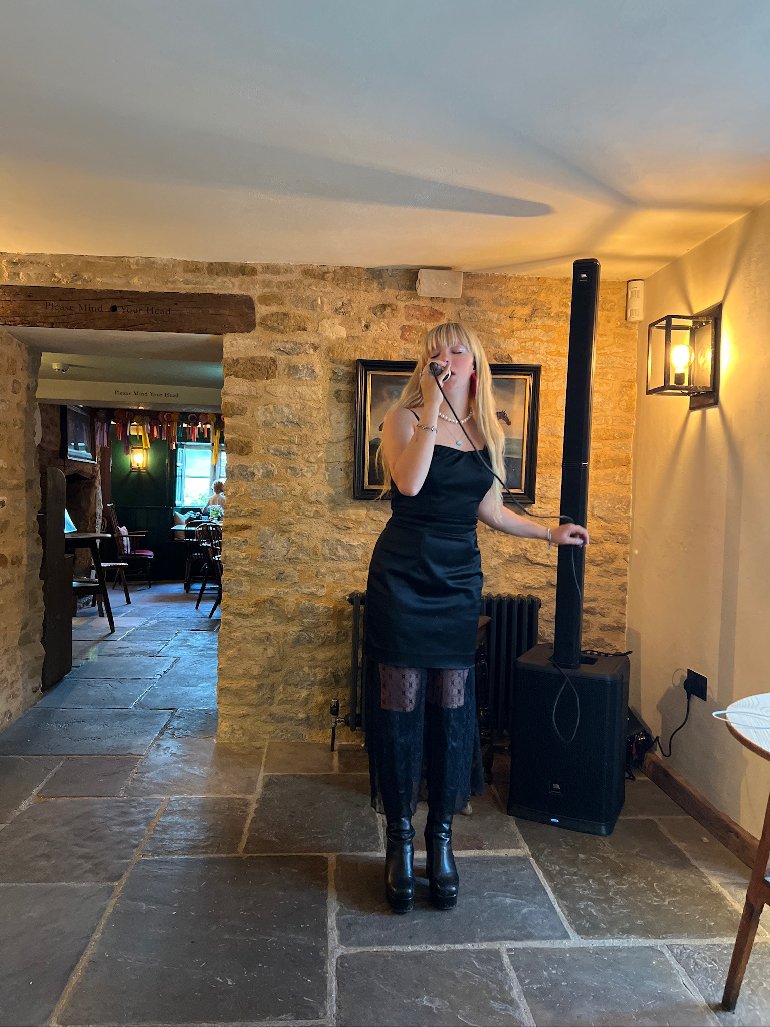 Pre-performance soundcheck at The Fox at Oddington