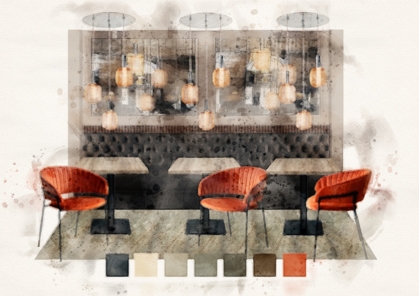 Lighting trial with different colour options for furniture