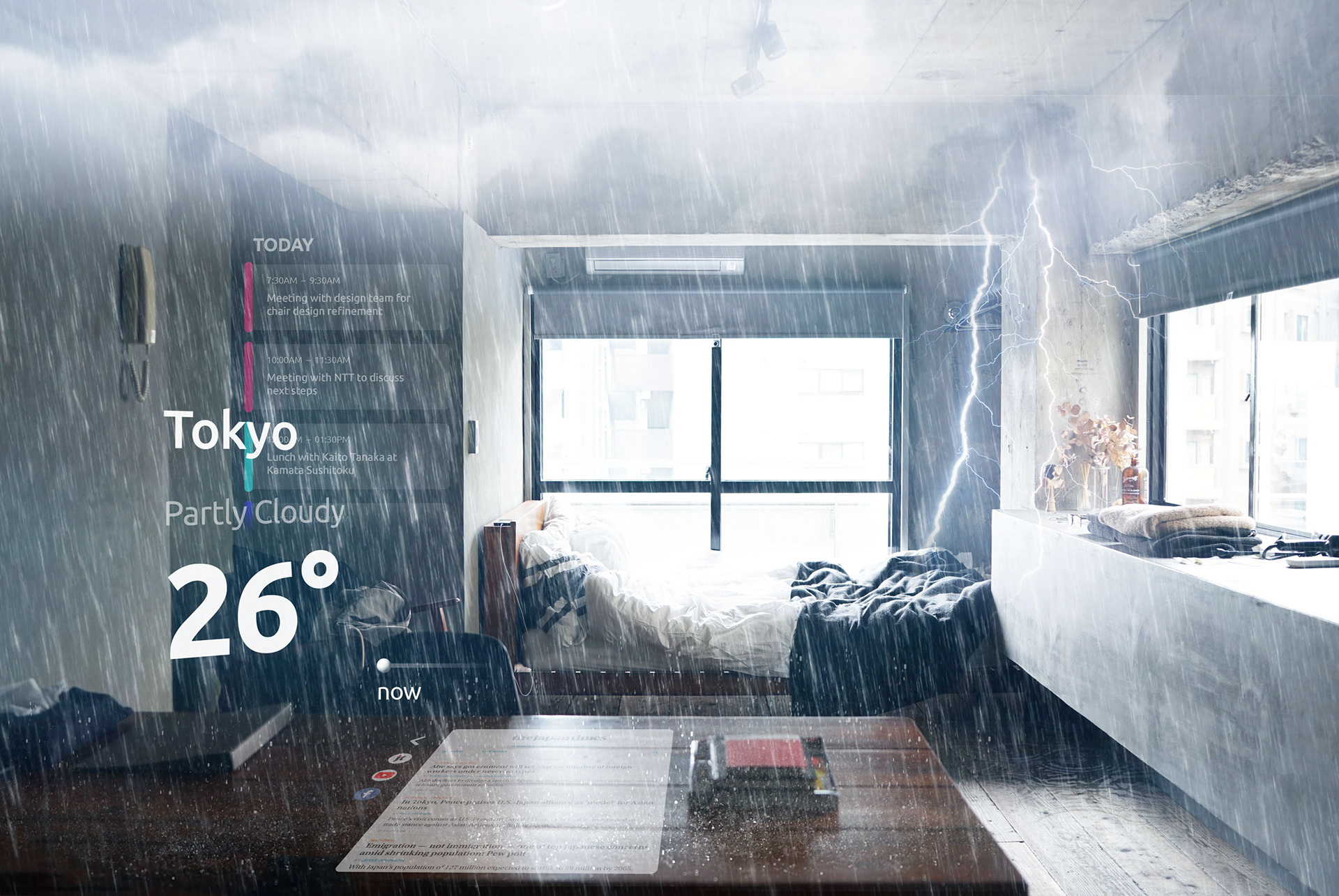 Current weather is displayed at user's location