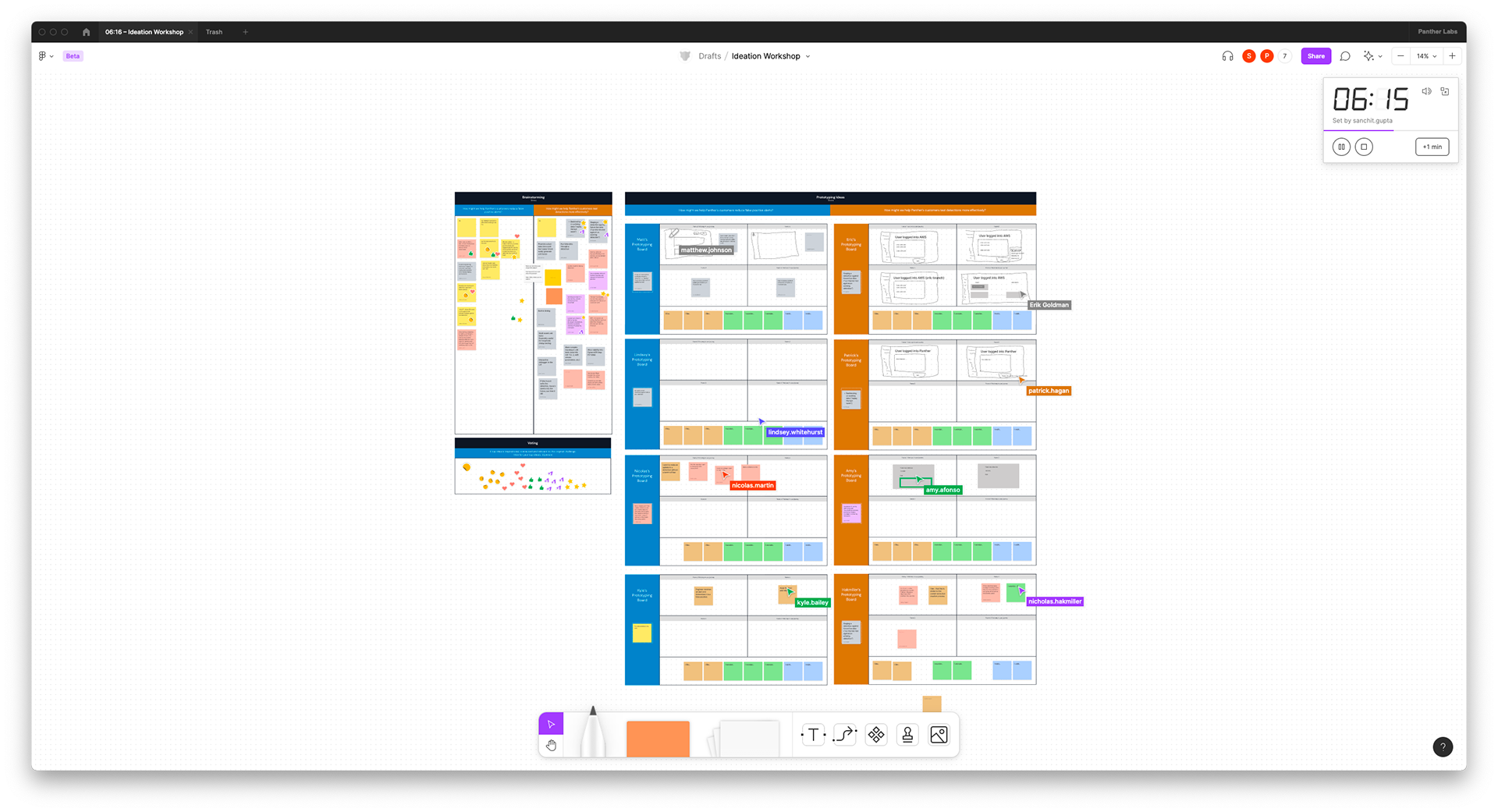 Figjam screenshot of participants working on storyboards