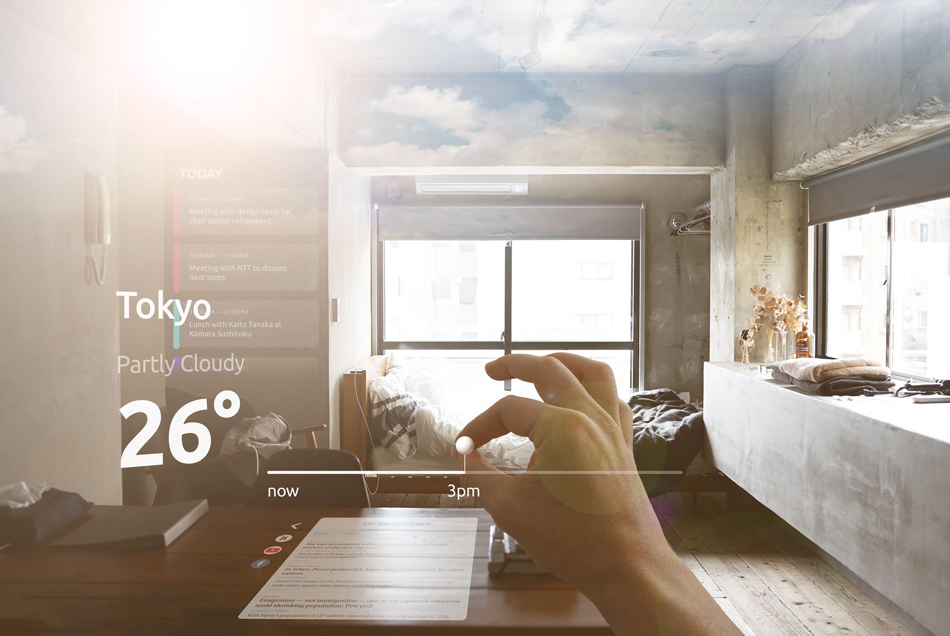 User scrolls through time to view weather during the day