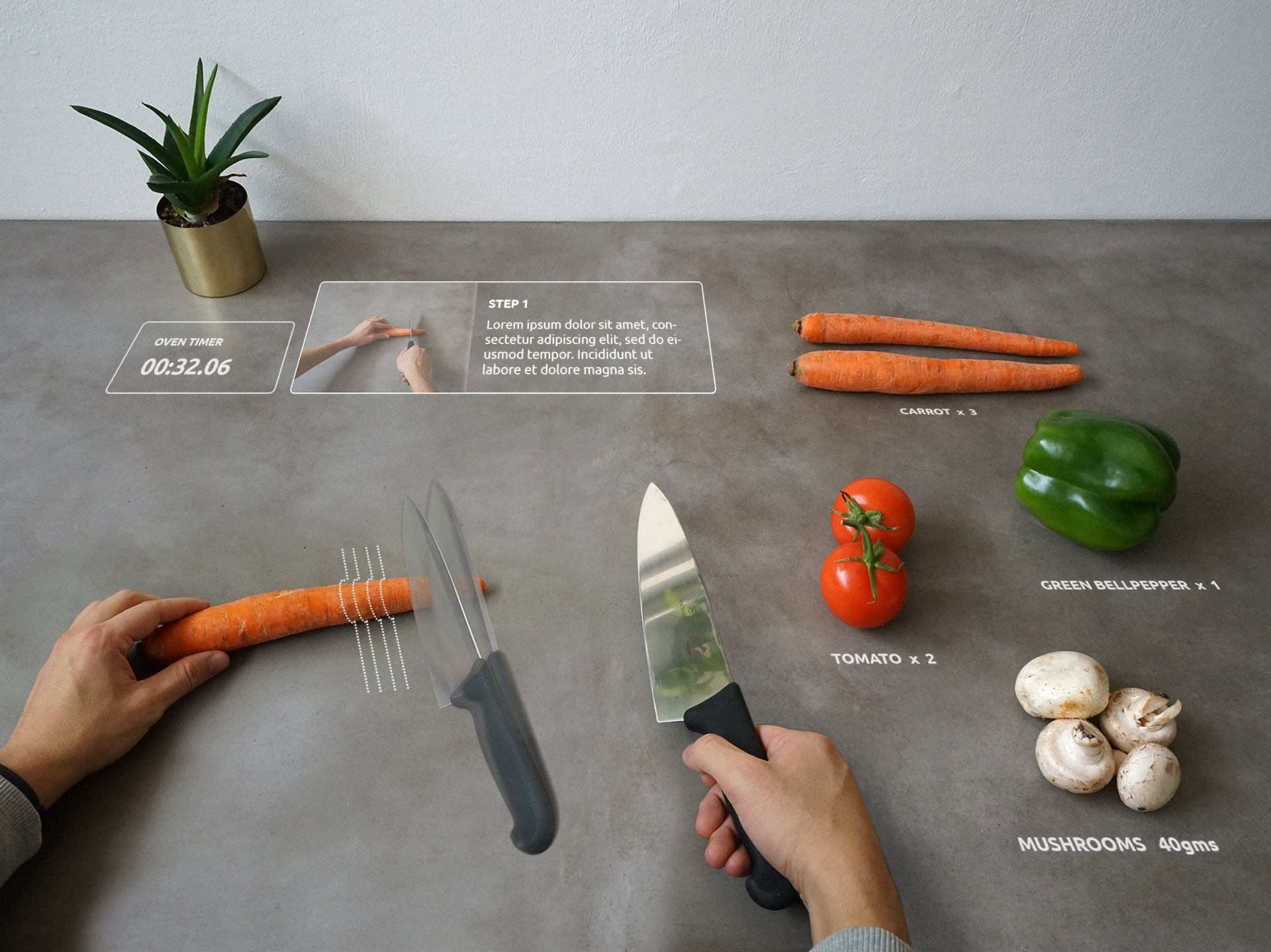 While prepping, AI displays instructions and recommended chopping action