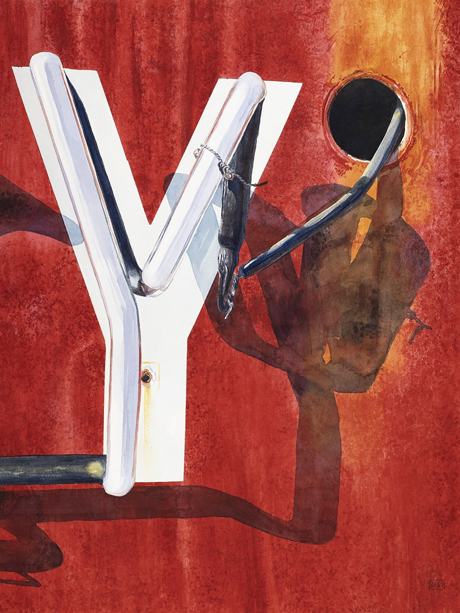 image depicting painting of a single neon letter "Y" on an old sign