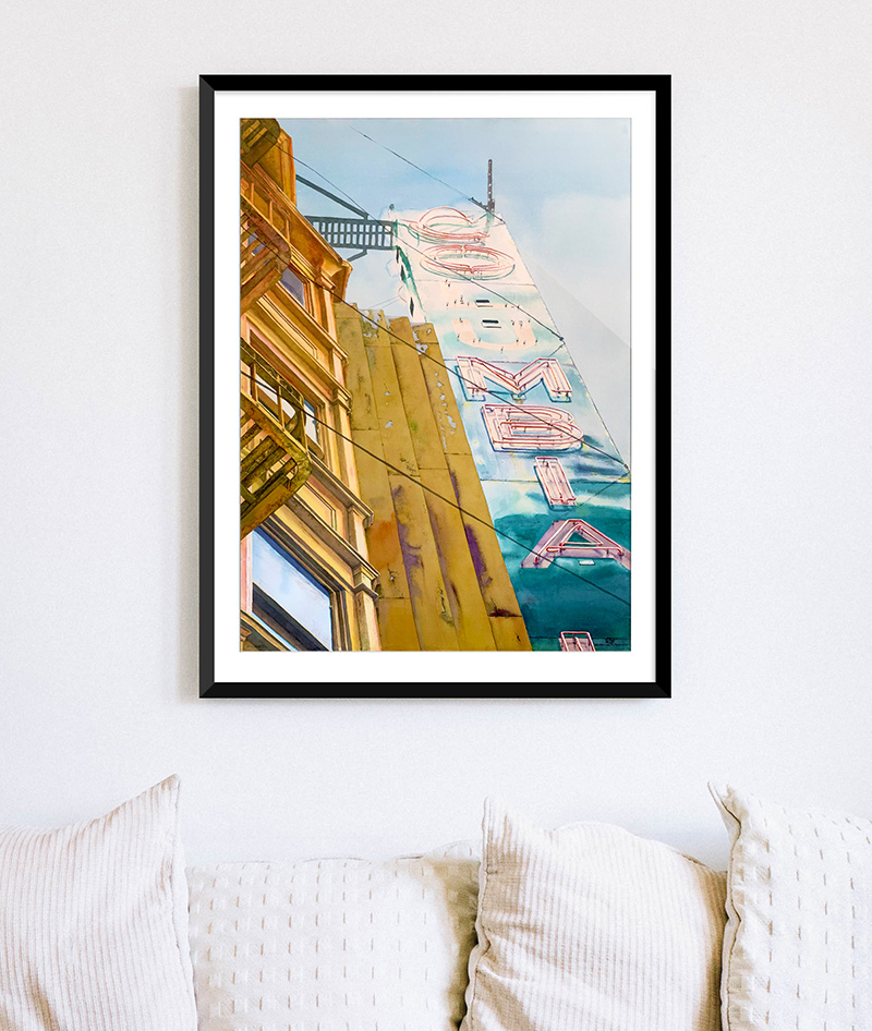 the Hotel Columbia painting shown how it would look framed