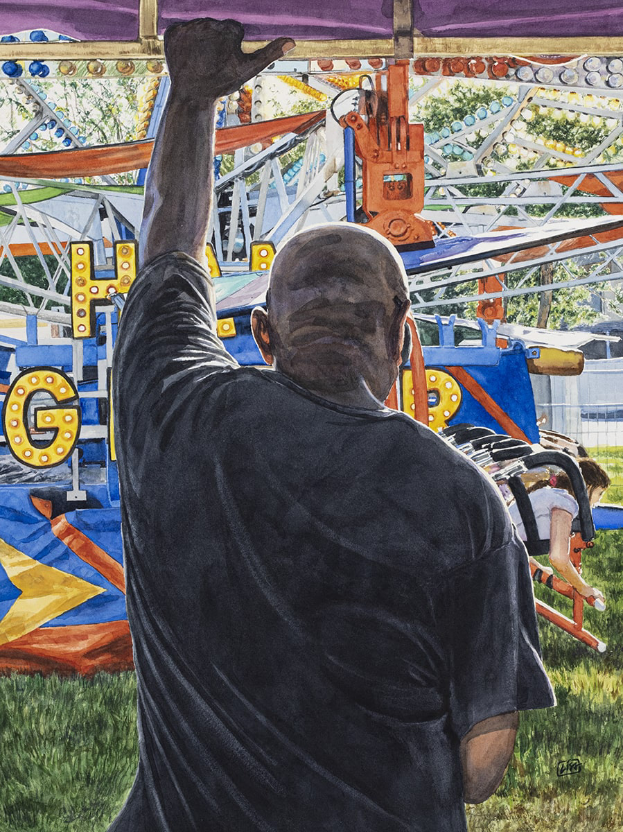 image of a carnival worker painted in watercolor