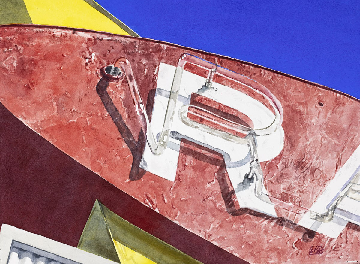 Painting of the neon letter "R" on a vintage neon sign