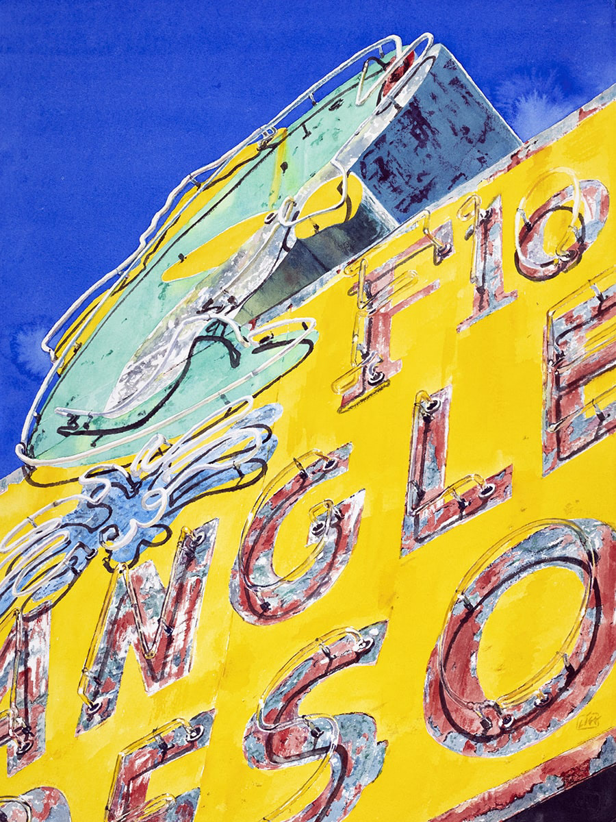 Painting of a sign with a fish on it.