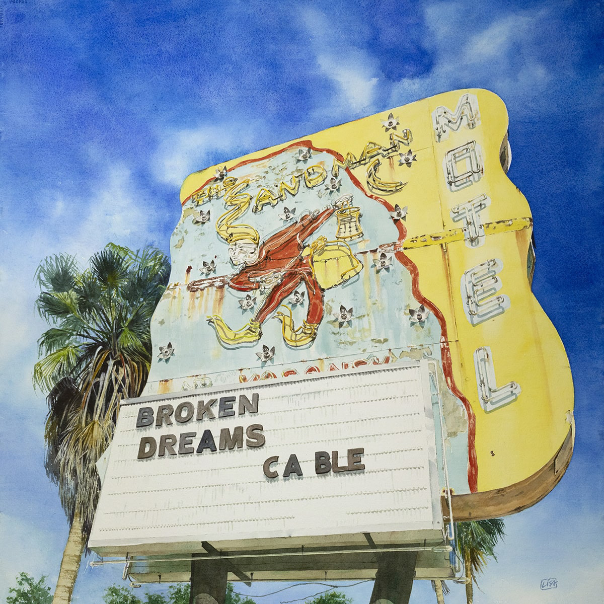 image of a watercolor painting depicting the Sandman Motel