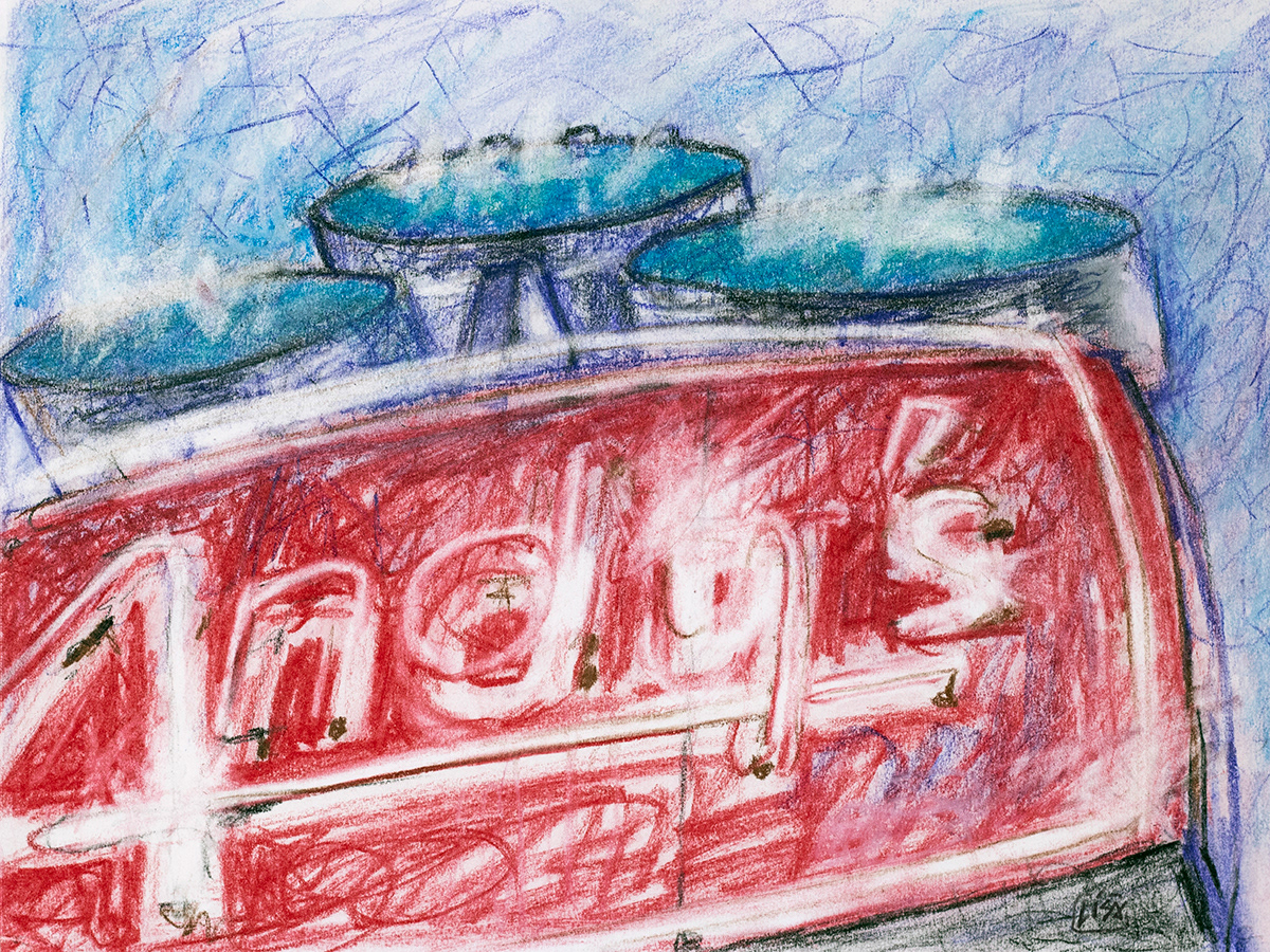 image of a drawing depicting Andy's neon signage