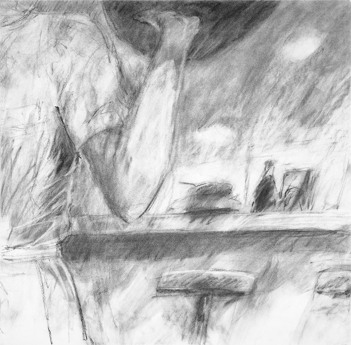 image of a diner interior where a waitstaff goes by with a tray overhead.