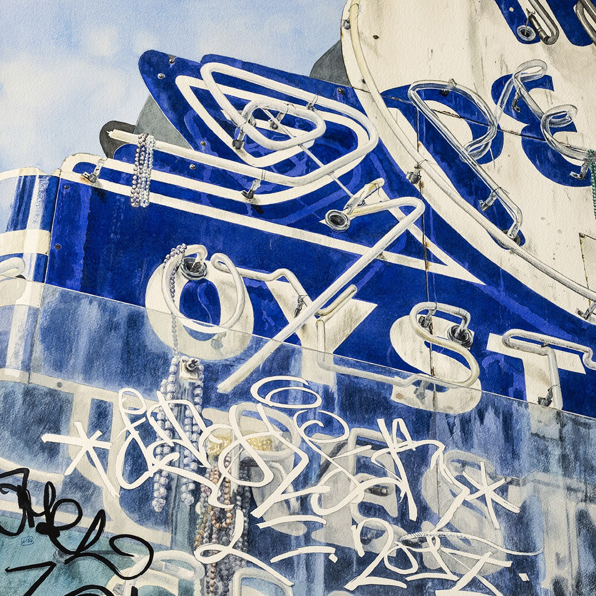 watercolor painting of the Pearl Restaurant signage in New Orleans
