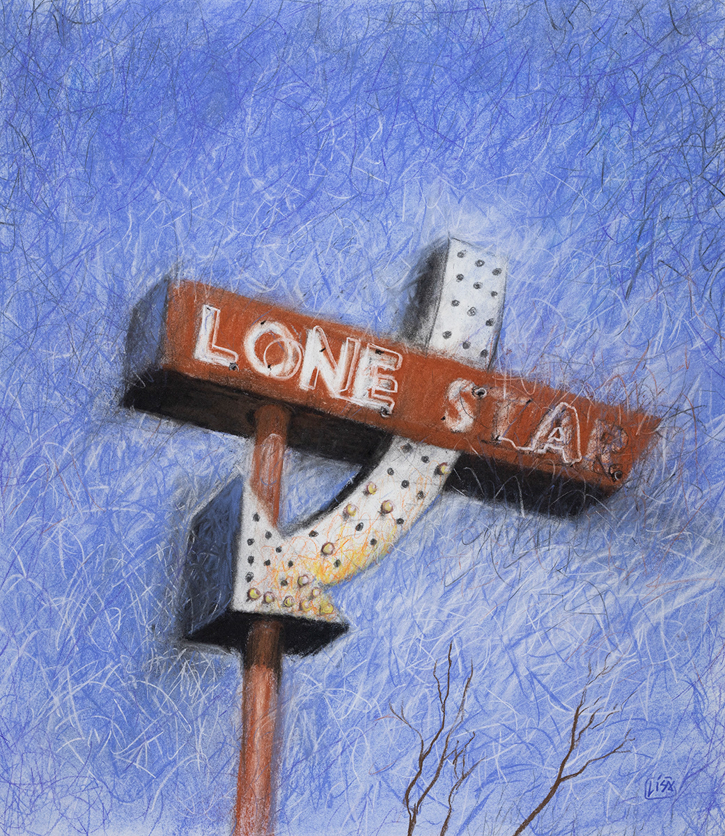 drawing of a sign which reads "Lone Star"