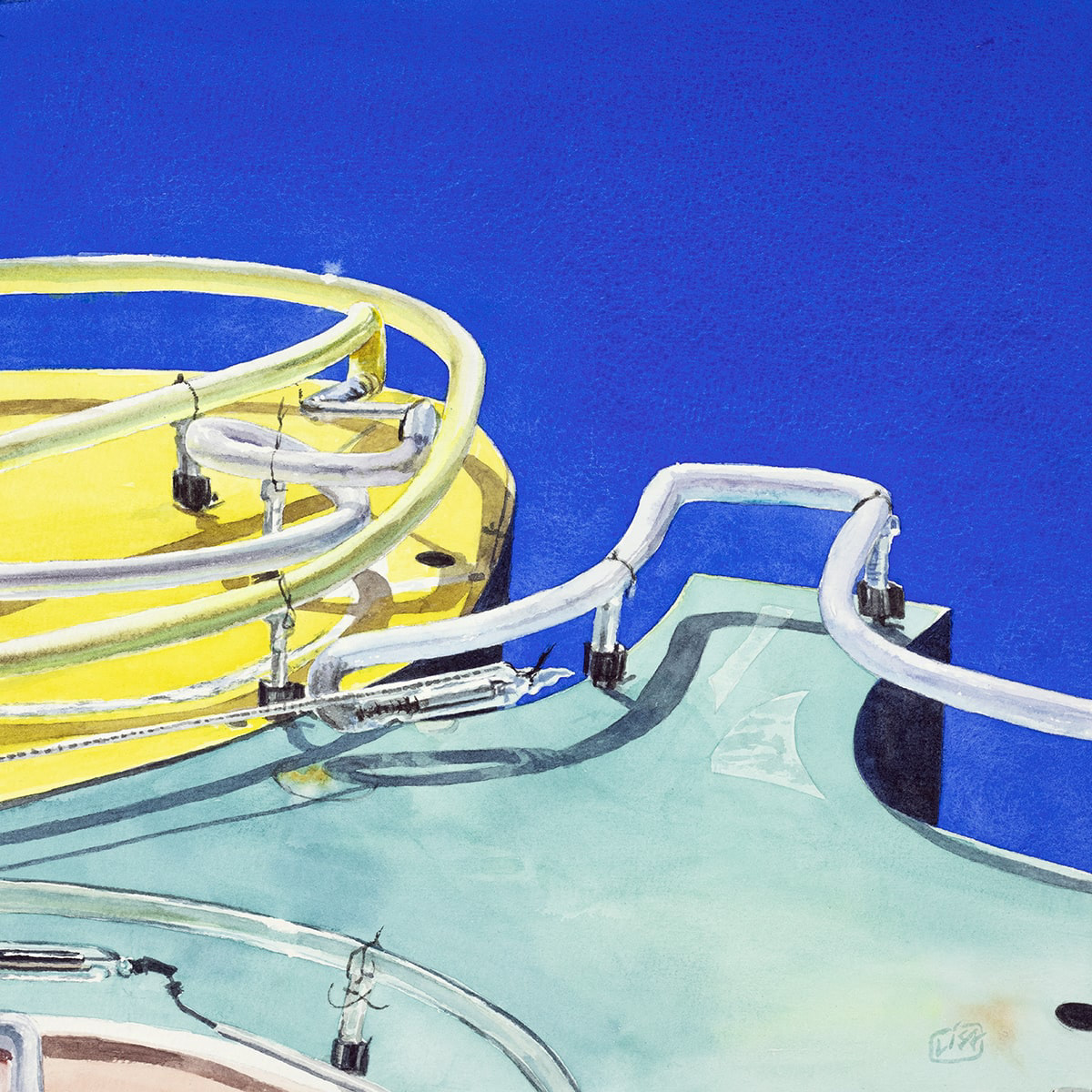 Painting of part of a neon sign showing the smooth curves of the neon glass