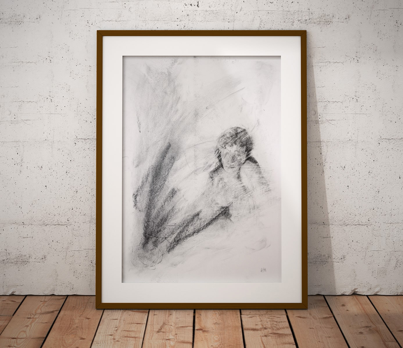 image depicting the drawing of a woman showing what it might look like in a mat and frame