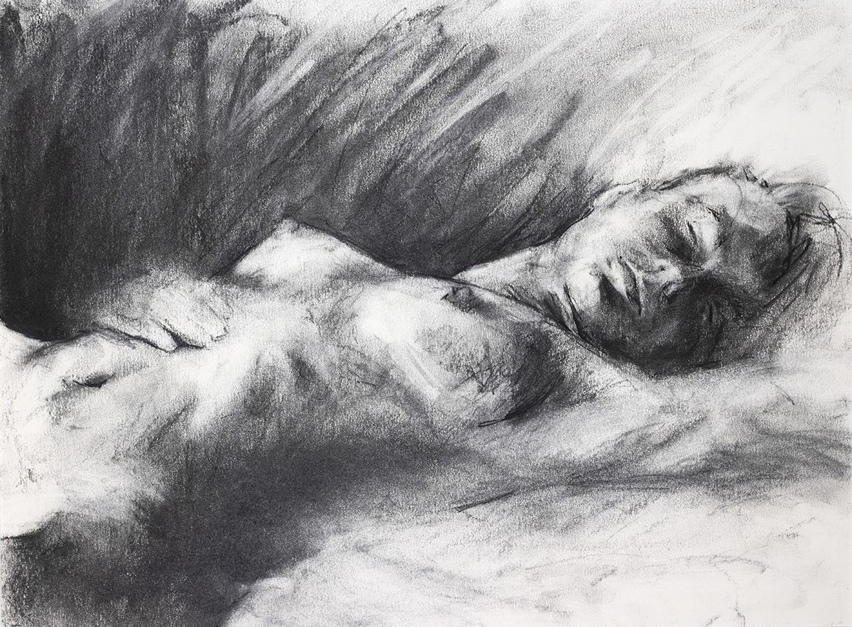 image of a charcoal drawing depicting a nude figure lying down