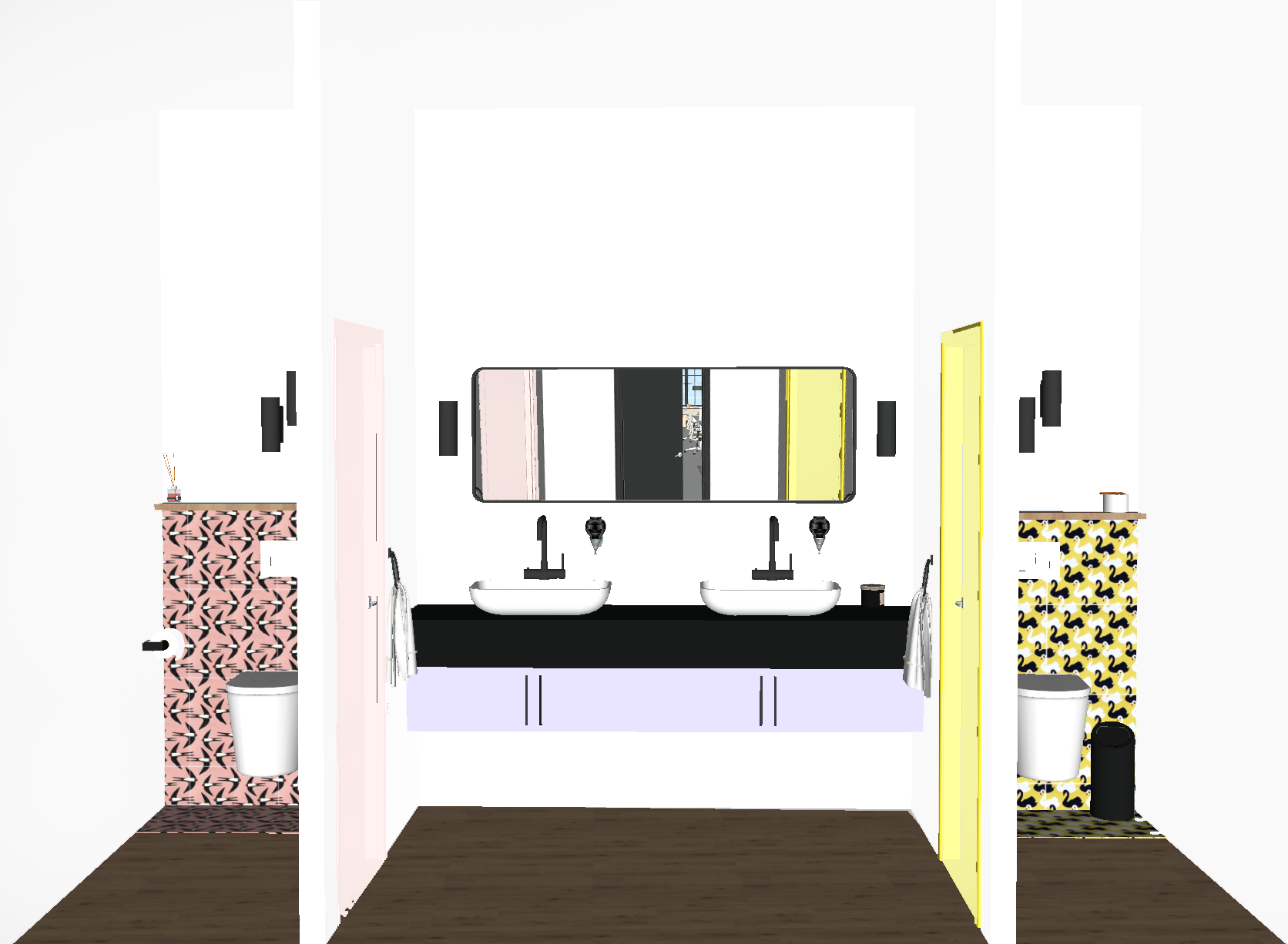 Badezimmer mit zwei Toiletten.