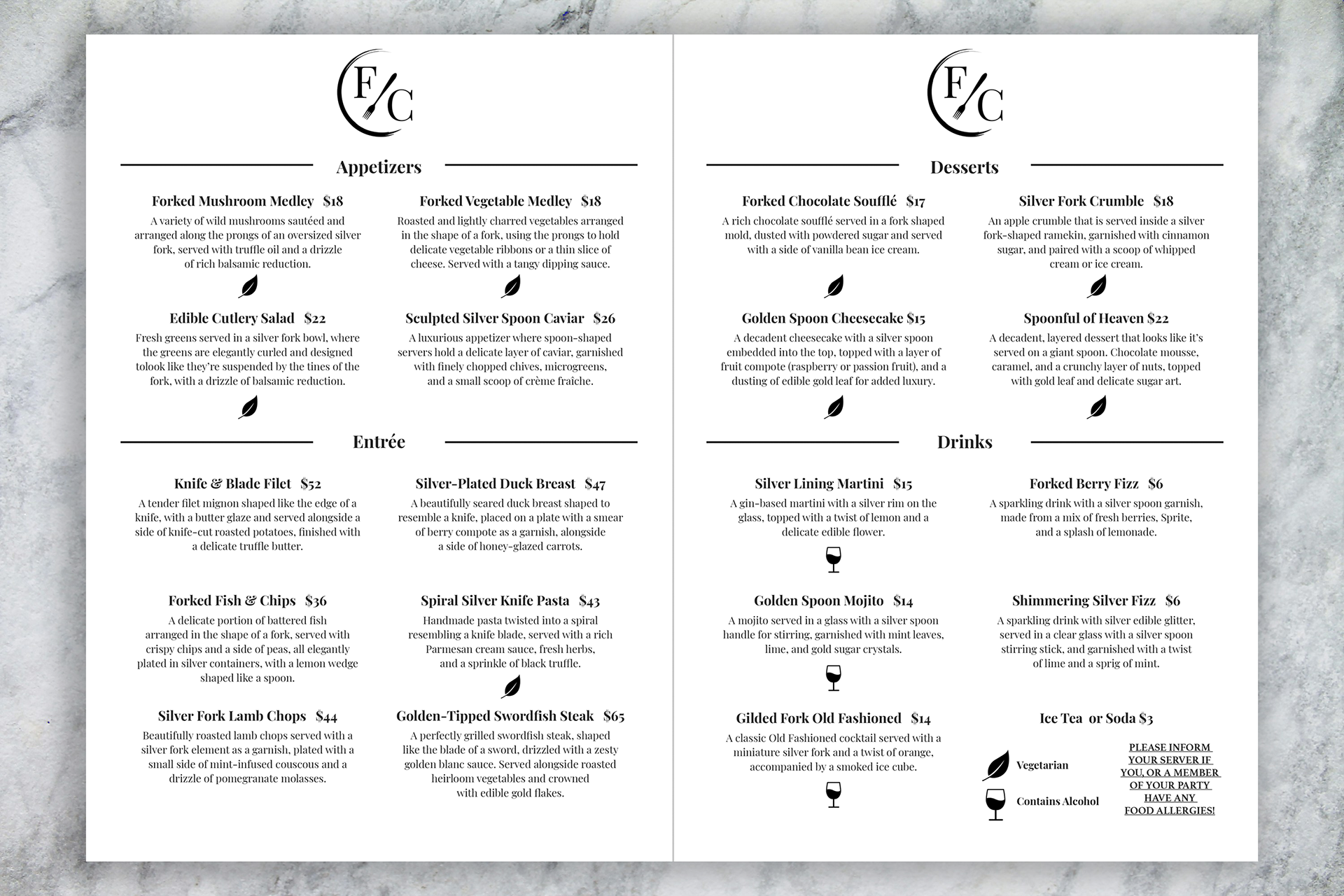 Forks & Crumbs Menu