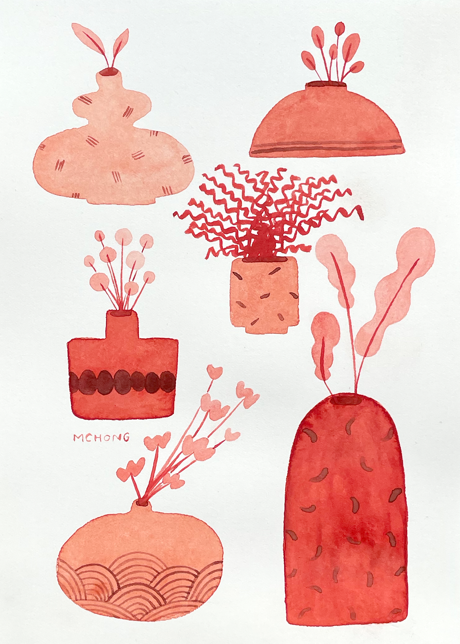 Red Vases, 5x7